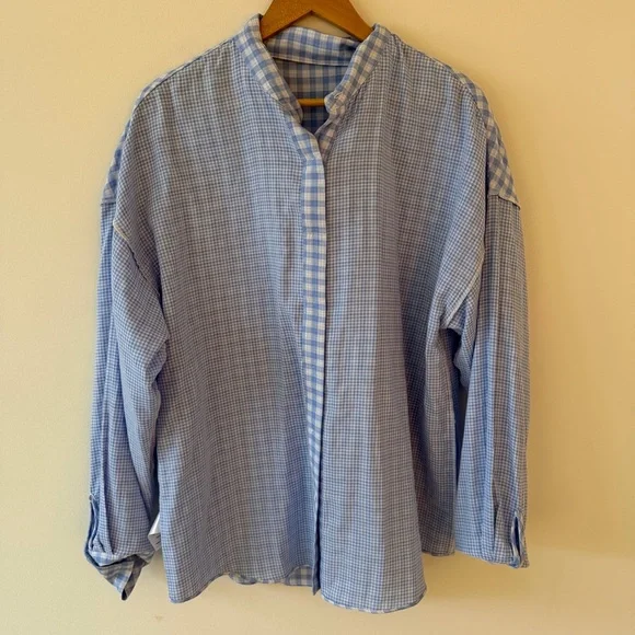 Favorite Daughter The Smooth Ex Boyfriend Shirt Blue Gingham Size Medium - Picture 4 of 10